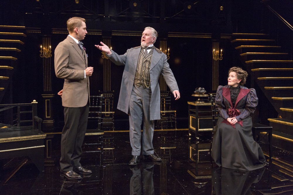 Alec Shaw, Dan Daily and Carol Schultz in Shaw’s Major Barbara at the Pearl Theatre.  PHOTO CREDIT- Richard Termine